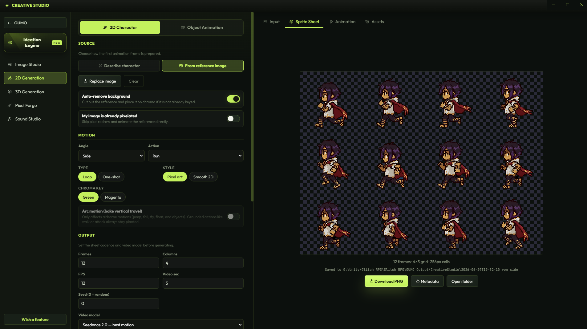 GUMO true pixel-art sprite sheet generated from a character reference